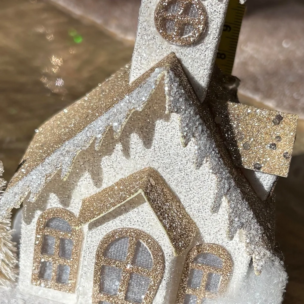 Pier 1 Gold and White Glitter Light-Up Church - Picture 6 of 6
